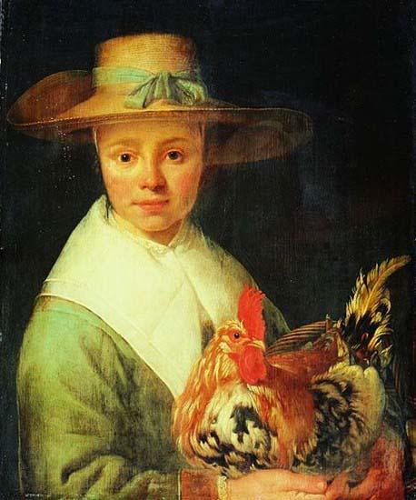 Jacob Gerritsz Cuyp A Girl with a Rooster Norge oil painting art